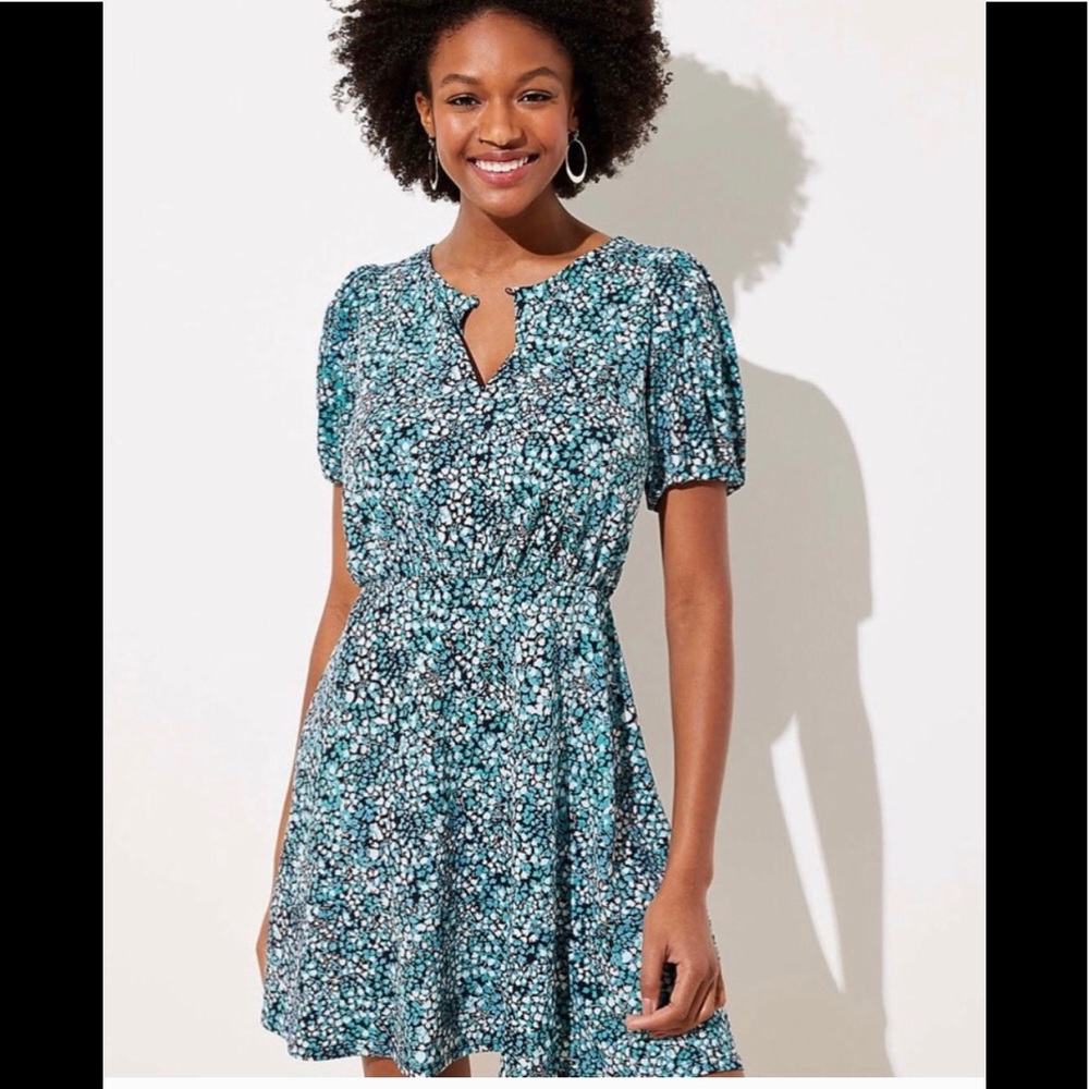loft Wildflower Puff Sleeve Flare Dress